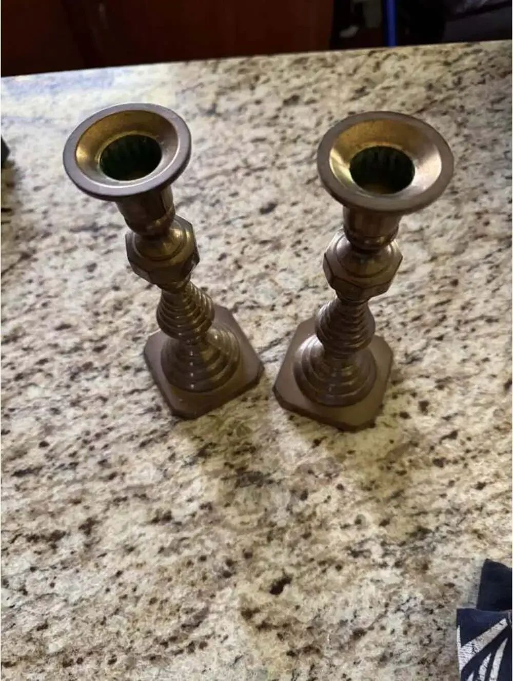 Pair of brass table candlesticks decor